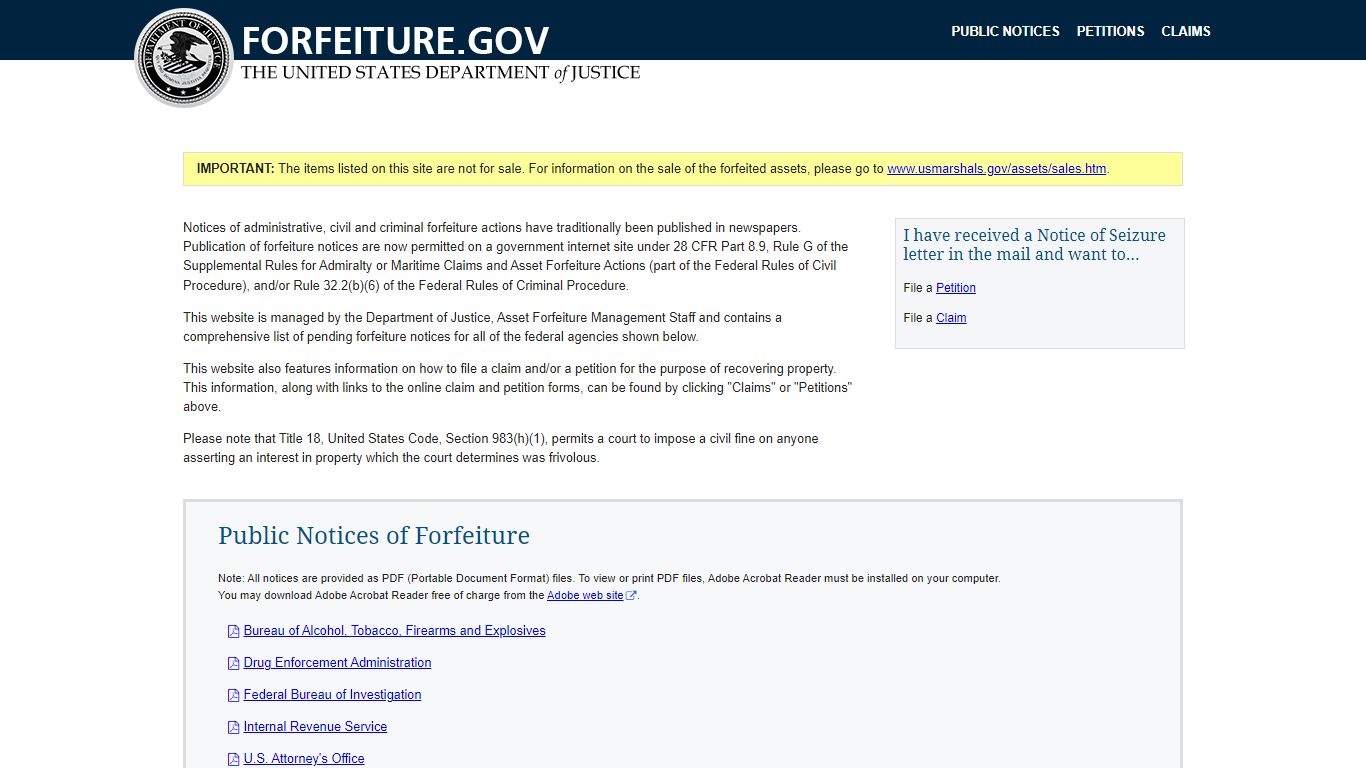 FEDERAL BUREAU OF INVESTIGATION OFFICIAL NOTIFICATION ... - Forfeiture